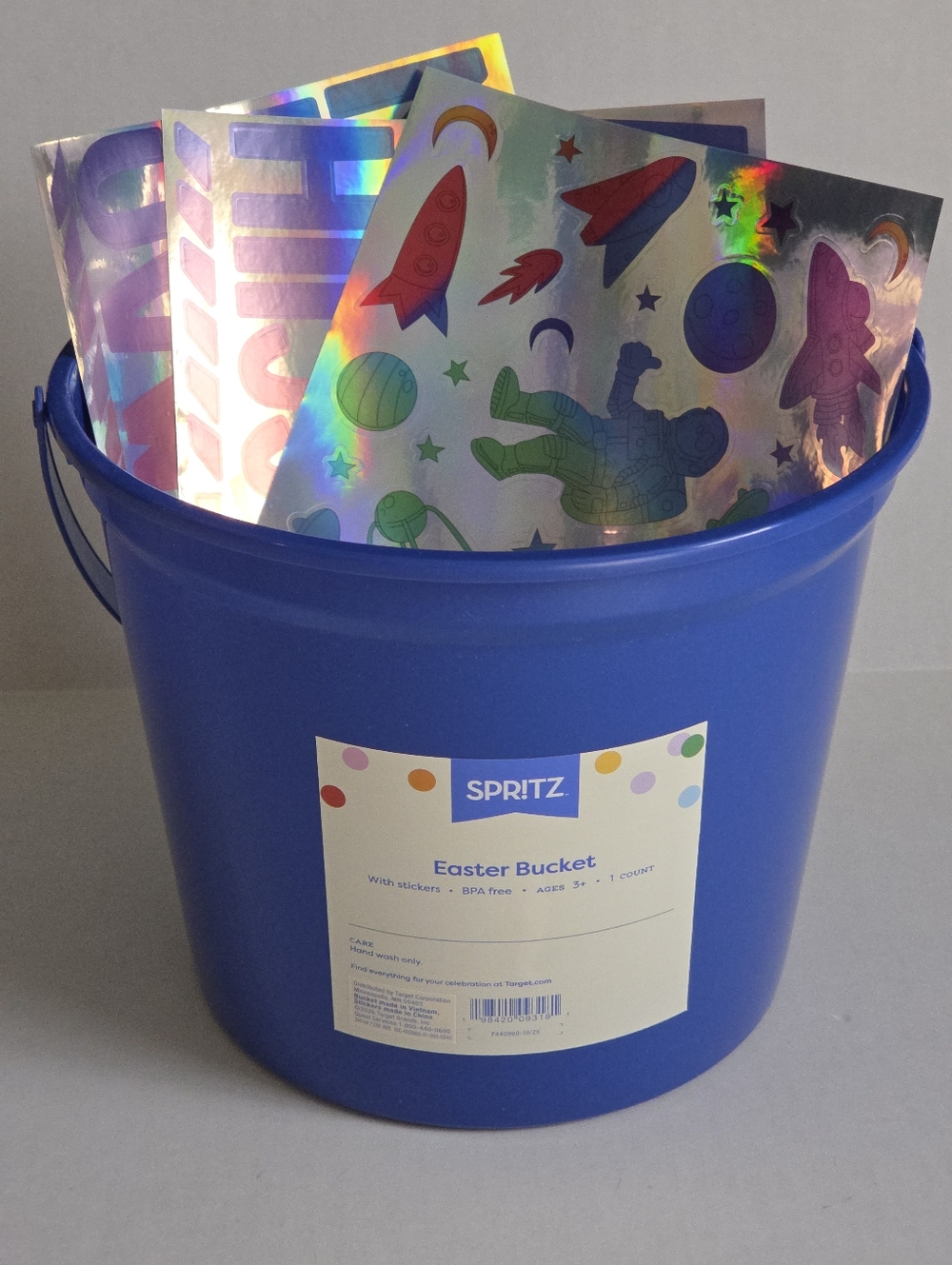 8" x 9" Round Plastic Easter Bucket with Stickers - Dark Blue